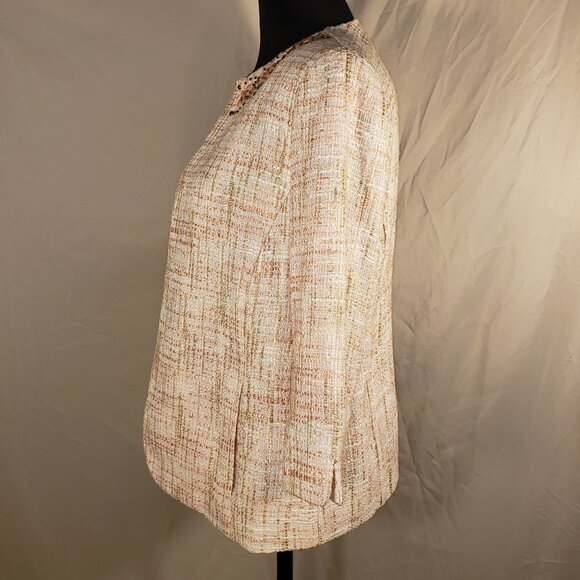 Alfred Dunner Petite Peach Embellished Collar Tweed Jacket - 6P - Picture 3 of 6